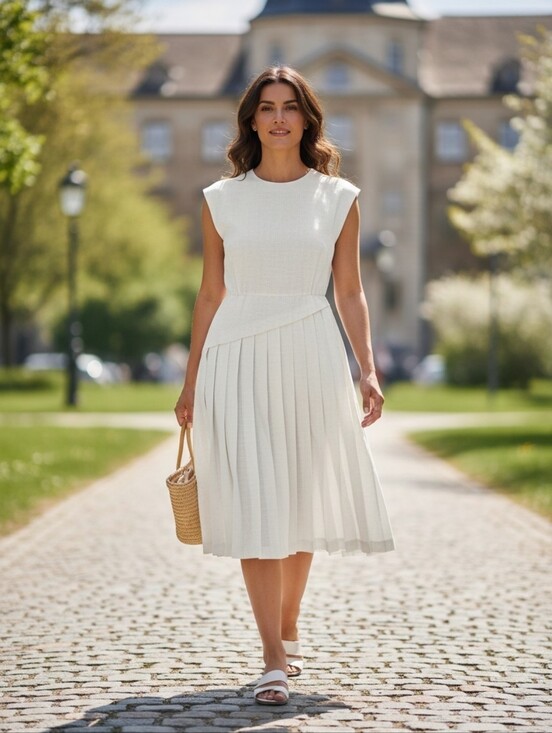 malouf petite Dresses & Skirts - Vintage Malouf Petite White Pleated Midi Dress Size 6